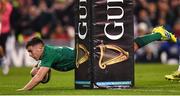 10 November 2018; Luke McGrath of Ireland dives over to score his side's third try during the Guinness Series International match between Ireland and Argentina at the Aviva Stadium in Dublin. Photo by Ramsey Cardy/Sportsfile