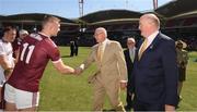 11 November 2018; Joe Canning of Galway is introduced to David Hurley, Governor of New South Wales, by Uachtarán Chumann Lúthchleas Gael John Horan before the Wild Geese Cup match between Galway and Kilkenny at Spotless Stadium in Sydney, Australia. Photo by Ray McManus/Sportsfile