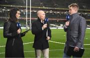 10 November 2018; Channel 4 Presenter Lee McKenzie, left, with analysts Peter Stringer, centre, and Luke Fitzgerald prior to the Guinness Series International match between Ireland and Argentina at the Aviva Stadium in Dublin. Photo by Brendan Moran/Sportsfile