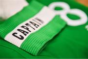 11 November 2018; A detailed view of the Republic of Ireland captain's armband belonging to Séamas Keogh prior to the U17 International Friendly match between Republic of Ireland and Czech Republic at Tallaght Stadium in Tallaght, Dublin. Photo by Seb Daly/Sportsfile