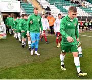 11 November 2018; Séamas Keogh of Republic of Ireland leads his side out prior to the U17 International Friendly match between Republic of Ireland and Czech Republic at Tallaght Stadium in Tallaght, Dublin. Photo by Seb Daly/Sportsfile