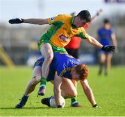 11 November 2018; Graham Pettit of Clann na nGael in action against Dylan Canney of Corofin during the AIB Connacht GAA Football Senior Club Championship semi-final match between Clann na nGael and Corofin at Dr. Hyde Park in Roscommon. Photo by Ramsey Cardy/Sportsfile