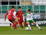 11 November 2018; Joshua Giurgi of Republic of Ireland in action against Stepan Stary, left, and Jan Hellebrand of Czech Republic during the U17 International Friendly match between Republic of Ireland and Czech Republic at Tallaght Stadium in Tallaght, Dublin. Photo by Seb Daly/Sportsfile