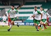 11 November 2018; Anselmo Garcia MacNulty of Republic of Ireland, left, celebrates after scoring his side's first goal during the U17 International Friendly match between Republic of Ireland and Czech Republic at Tallaght Stadium in Tallaght, Dublin. Photo by Seb Daly/Sportsfile
