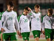 11 November 2018; Republic of Ireland players, from left, Ronan McKinley, Conor Carty and Séamas Keogh following the U17 International Friendly match between Republic of Ireland and Czech Republic at Tallaght Stadium in Tallaght, Dublin. Photo by Seb Daly/Sportsfile