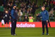 10 November 2018; Ireland defence coach Andy Farrell, left, and head coach Joe Schmidt ahead of the Guinness Series International match between Ireland and Argentina at the Aviva Stadium in Dublin. Photo by Ramsey Cardy/Sportsfile