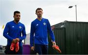 12 November 2018; Josh Magennis, left, and Gareth McAuley arrive prior to a Northern Ireland Training Session at Gannon Park in Malahide, Dublin. Photo by David Fitzgerald/Sportsfile