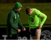 12 November 2018; James McClean with team physiotherapist Ciaran Murray during a Republic of Ireland training session at the FAI National Training Centre in Abbotstown, Dublin.  Photo by Stephen McCarthy/Sportsfile