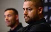 12 November 2018; Dane Coles, right, and Ryan Crotty during a New Zealand press conference at the Crowne Plaza in Blanchardstown, Dublin. Photo by Ramsey Cardy/Sportsfile
