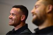 12 November 2018; Ryan Crotty, left, and Dane Coles during a New Zealand press conference at the Crowne Plaza in Blanchardstown, Dublin. Photo by Ramsey Cardy/Sportsfile