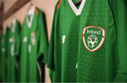 12 November 2018; The crest is seen on a Republic of Ireland jersey in the dressing room prior to the U16 Victory Shield match between Republic of Ireland and Northern Ireland at Mounthawk Park in Tralee, Kerry. Photo by Brendan Moran/Sportsfile