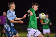 12 November 2018; Louis Barry of Republic of Ireland in action against Charlie Allen of Northern Ireland during the U16 Victory Shield match between Republic of Ireland and Northern Ireland at Mounthawk Park in Tralee, Kerry. Photo by Brendan Moran/Sportsfile