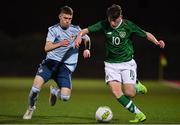 12 November 2018; Louis Barry of Republic of Ireland in action against Charlie Allen of Northern Ireland during the U16 Victory Shield match between Republic of Ireland and Northern Ireland at Mounthawk Park in Tralee, Kerry. Photo by Brendan Moran/Sportsfile