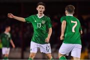 12 November 2018; Oliver O'Neill of Republic of Ireland, left, celebrates after scoring his side's first goal with team-mate Billy Vance during the U16 Victory Shield match between Republic of Ireland and Northern Ireland at Mounthawk Park in Tralee, Kerry. Photo by Brendan Moran/Sportsfile
