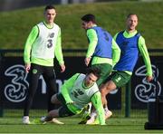 13 November 2018; Harry Arter is tackled by Robbie Brady during a Republic of Ireland training session at the FAI National Training Centre in Abbotstown, Dublin. Photo by Stephen McCarthy/Sportsfile