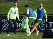 13 November 2018; Harry Arter is tackled by Robbie Brady during a Republic of Ireland training session at the FAI National Training Centre in Abbotstown, Dublin. Photo by Stephen McCarthy/Sportsfile
