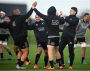 13 November 2018; Players, from left, Karl Tu'inukuafe, Aaron Smith, Jack Goodhue and Beauden Barrett during a New Zealand Rugby squad training session at Abbotstown in Dublin. Photo by David Fitzgerald/Sportsfile
