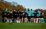 13 November 2018; The Ireland squad huddle during squad training at Carton House in Maynooth, Co. Kildare. Photo by Ramsey Cardy/Sportsfile