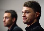 13 November 2018; Beauden Barrett, right, and Ben Smith during a New Zealand Rugby press conference at Abbotstown in Dublin. Photo by David Fitzgerald/Sportsfile