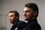 13 November 2018; Beauden Barrett, right, and Ben Smith during a New Zealand Rugby press conference at Abbotstown in Dublin. Photo by David Fitzgerald/Sportsfile