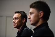 13 November 2018; Ben Smith, left, and Beauden Barrett during a New Zealand Rugby press conference at Abbotstown in Dublin. Photo by David Fitzgerald/Sportsfile