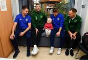 13 November 2018; Ellen Meehan, age 2, from Mount Merrion, Co Dublin with players, from left, Jonny Evans of Northern Ireland, Shane Duffy of Republic of Ireland, Steven Davis of Northern Ireland and David Meyler of Republic of Ireland during a visit from Republic of Ireland and Northern Ireland players to Our Lady's Children's Hospital at St John's Ward Our Lady's Children's Hospital in Crumlin, Dublin. Photo by David Fitzgerald/Sportsfile
