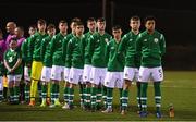 12 November 2018; The Republic of Ireland team stand for the national anthem prior to the U16 Victory Shield match between Republic of Ireland and Northern Ireland at Mounthawk Park in Tralee, Kerry. Photo by Brendan Moran/Sportsfile