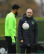14 November 2018; Republic of Ireland manager Martin O'Neill and Cyrus Christie during a training session at the FAI National Training Centre in Abbotstown, Dublin. Photo by Stephen McCarthy/Sportsfile