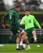 14 November 2018; Richard Keogh, left, and Robbie Brady during a Republic of Ireland training session at the FAI National Training Centre in Abbotstown, Dublin. Photo by Stephen McCarthy/Sportsfile