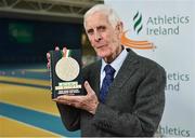 14 November 2018; Author Peter Byrne poses for a portrait during the launch of his new book, ‘Winning for Ireland - How Irish Athletes Conquered The World’, at the National Indoor Arena in Abbotstown, Dublin. Photo by Seb Daly/Sportsfile