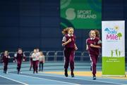 14 November 2018; Students from St Brigid's National School, Castleknock, complete their Daily Mile prior to the launch of ‘Winning for Ireland - How Irish Athletes Conquered The World’, at the National Indoor Arena in Abbotstown, Dublin. Photo by Seb Daly/Sportsfile