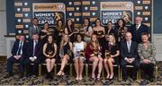 9 November 2018; The Continental Tyres team of the year, back row, from left, Republic of Ireland manager Colin Bell, Megan Smith-Lynch from Peamount United, Louise Corrigan from Peamount United, Lauren Dwyer from Wexford Youths, Niamh Farrelly from Peamount United, Kylie Murphy from Wexford Youths, Seana Cooke from Shelbourne, Frances Smith, Women's National League Committee, Fran Gavin, Competition Director, Football Association of Ireland, front row, from left, FAI President Donal Conway, Eddie Ryan, Marketing Director, Advance Pitstop, Aislinn Meaney from Galway Women’s, Erica Turner, Young player of the year, from UCD Waves, Rianna Jarrett, Player of the year, from Wexford Youths, Amber Barrett, Top Goalscorer, from Peamount United, Eabha O’Mahony from Cork City, Tom Dennigan, from Continental Tyres and Niamh O'Donoghue, Chairperson, FAI Women's Football Committee during the Continental Tyres Women’s National League Awards at Ballsbridge Hotel, in Dublin. Photo by Matt Browne/Sportsfile