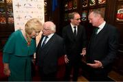 14 November 2018; President of Ireland Michael D Higgins and his wife Sabina with Republic of Ireland manager Martin O'Neill, second from right, and Northern Ireland manager Michael O'Neill, right, at the Co-operation Ireland Dinner, a function that saw delegations from both the Football Association of Ireland and Irish Football Association come together, at the Mansion House in Dublin. Photo by Stephen McCarthy/Sportsfile