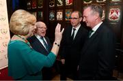 14 November 2018; President of Ireland Michael D Higgins and his wife Sabina in conversation with Republic of Ireland manager Martin O'Neill, second from right, and Northern Ireland manager Michael O'Neill, right, at the Co-operation Ireland Dinner, a function that saw delegations from both the Football Association of Ireland and Irish Football Association come together, at the Mansion House in Dublin. Photo by Stephen McCarthy/Sportsfile