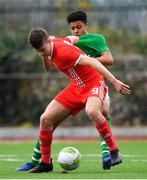14 November 2018; Ryan Viggers of Wales in action against CJ Egan-Reilly of Republic of Ireland  during the U16 Victory Shield match between Republic of Ireland and Wales at Mounthawk Park in Tralee, Kerry. Photo by Brendan Moran/Sportsfile