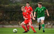 14 November 2018; Taylor Jones of Wales in action against Billy Vance of Republic of Ireland during the U16 Victory Shield match between Republic of Ireland and Wales at Mounthawk Park in Tralee, Kerry. Photo by Brendan Moran/Sportsfile