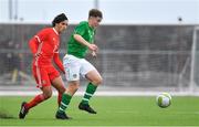 14 November 2018; Billy Vance of Republic of Ireland in action against Levent Gundogan of Wales during the U16 Victory Shield match between Republic of Ireland and Wales at Mounthawk Park in Tralee, Kerry. Photo by Brendan Moran/Sportsfile
