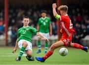 14 November 2018; Jamie Doyle of Republic of Ireland in action against Ollie Ewing of Wales during the U16 Victory Shield match between Republic of Ireland and Wales at Mounthawk Park in Tralee, Kerry. Photo by Brendan Moran/Sportsfile
