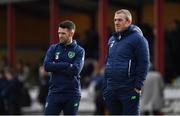 14 November 2018; Republic of Ireland assistant coaches Mark Connors, left, and Richard Dunne prior to the U16 Victory Shield match between Republic of Ireland and Wales at Mounthawk Park in Tralee, Kerry. Photo by Brendan Moran/Sportsfile