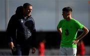 14 November 2018; Republic of Ireland assistant coach Richard Dunne with Oisin Hand of Republic of Ireland prior to the U16 Victory Shield match between Republic of Ireland and Wales at Mounthawk Park in Tralee, Kerry. Photo by Brendan Moran/Sportsfile