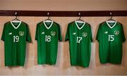 14 November 2018; Jerseys hang in the Republic of Ireland dressing room prior to the U16 Victory Shield match between Republic of Ireland and Wales at Mounthawk Park in Tralee, Kerry. Photo by Brendan Moran/Sportsfile