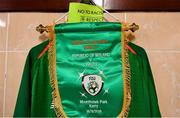 14 November 2018; The match pennant hangs in the Republic of Ireland dressing room prior to the U16 Victory Shield match between Republic of Ireland and Wales at Mounthawk Park in Tralee, Kerry. Photo by Brendan Moran/Sportsfile