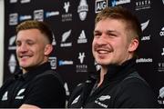 15 November 2018; Jack Goodhue and Damien McKenzie during a New Zealand Rugby press conference at the Crowne Plaza in Dublin. Photo by Matt Browne/Sportsfile