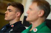 15 November 2018; Garry Ringrose, left, and head coach Joe Schmidt during an Ireland Rugby press conference at Carton House in Maynooth, Co. Kildare. Photo by Ramsey Cardy/Sportsfile