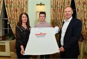 15 November 2018; In attendance at the press launch of the Meath versus Dublin Sean Cox fundraiser, which will take place at Páirc Tailteann on 16th December, are, from left, Sean Cox’s wife, Martina, and son Jack, and Dunboyne GAA Chairperson Fergus McNulty. Dunboyne Castle in Dunboyne, Co. Meath. Photo by Ramsey Cardy/Sportsfile