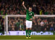 15 November 2018; Glenn Whelan of Republic of Ireland salutes the Republic of Ireland supporters as he leaves the pitch during the International Friendly match between Republic of Ireland and Northern Ireland at the Aviva Stadium in Dublin. Photo by Seb Daly/Sportsfile