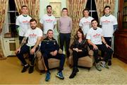 15 November 2018; In attendance at the press launch of the Meath versus Dublin Sean Cox fundraiser, which will take place at Páirc Tailteann on 16th December, are, from left, Meath's Shane McEntee, Meath's Mickey Burke, Dublin's Michael Darragh-Macauley, Meath manager Andy McEntee, son of Sean Cox, Jack, wife of Sean Cox Martina, Dublin's Eric Lowndes, Dublin's Colm Basquel and Meath's Seamus Lavin. Dunboyne Castle in Dunboyne, Co. Meath. Photo by Ramsey Cardy/Sportsfile