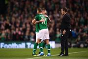 15 November 2018; Glenn Whelan of Republic of Ireland is replaced by Conor Hourihane during the International Friendly match between Republic of Ireland and Northern Ireland at the Aviva Stadium in Dublin. Photo by Stephen McCarthy/Sportsfile
