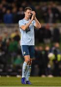 15 November 2018; Jonny Evans of Northern Ireland reacts after the International Friendly match between Republic of Ireland and Northern Ireland at the Aviva Stadium in Dublin. Photo by Harry Murphy/Sportsfile