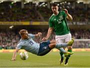 15 November 2018; Jamie Ward of Northern Ireland in action against Enda Stevens of Republic of Ireland during the International Friendly match between Republic of Ireland and Northern Ireland at the Aviva Stadium in Dublin. Photo by Harry Murphy/Sportsfile